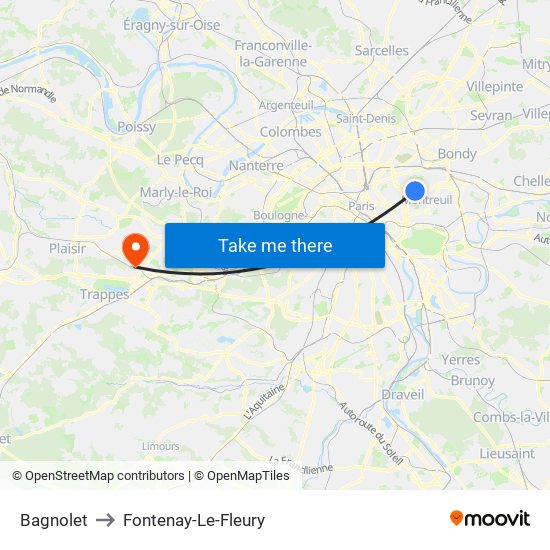 Bagnolet to Fontenay-Le-Fleury map