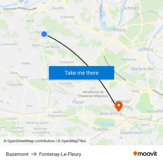 Bazemont to Fontenay-Le-Fleury map