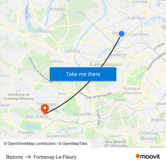 Bezons to Fontenay-Le-Fleury map