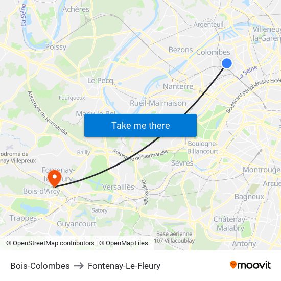 Bois-Colombes to Fontenay-Le-Fleury map