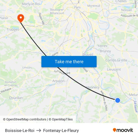 Boissise-Le-Roi to Fontenay-Le-Fleury map
