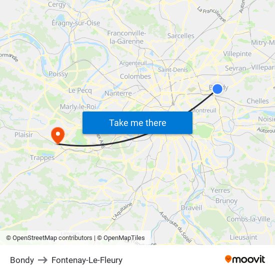 Bondy to Fontenay-Le-Fleury map