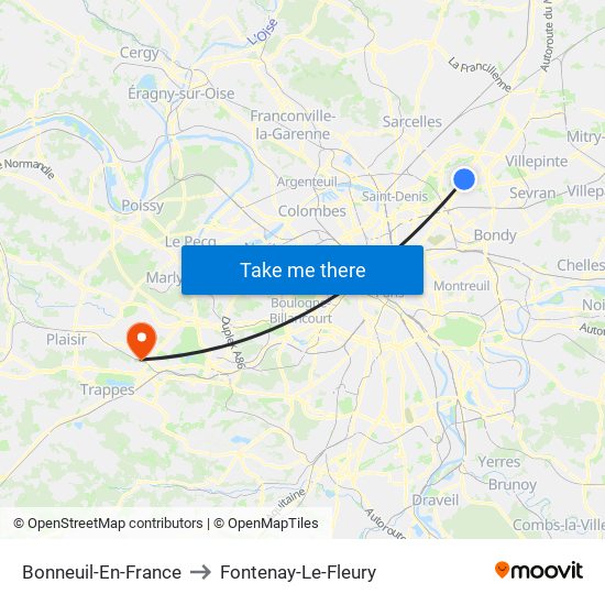 Bonneuil-En-France to Fontenay-Le-Fleury map