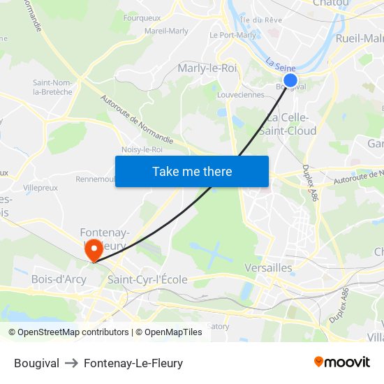 Bougival to Fontenay-Le-Fleury map