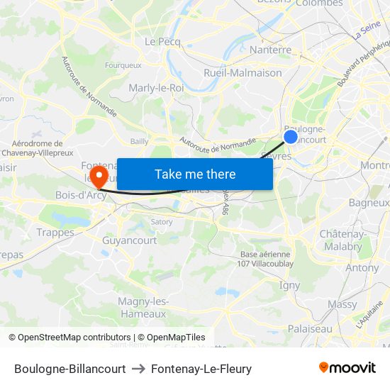 Boulogne-Billancourt to Fontenay-Le-Fleury map