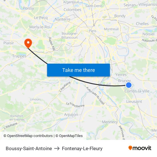 Boussy-Saint-Antoine to Fontenay-Le-Fleury map