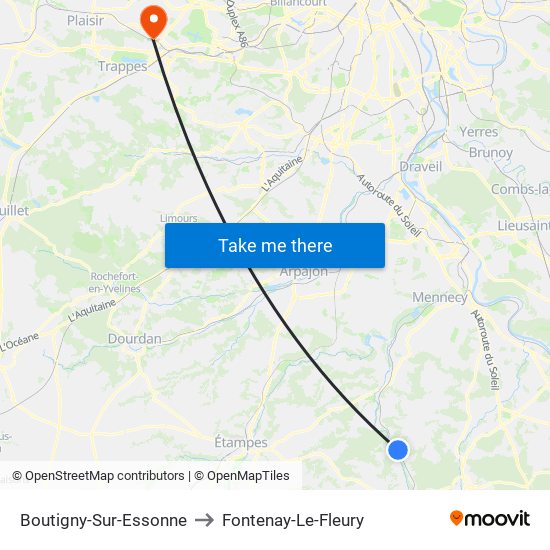 Boutigny-Sur-Essonne to Fontenay-Le-Fleury map