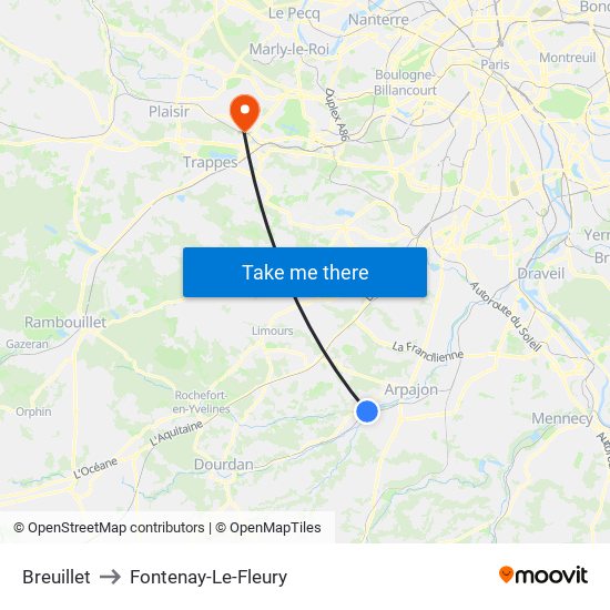 Breuillet to Fontenay-Le-Fleury map