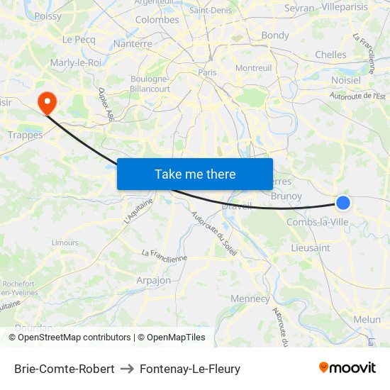 Brie-Comte-Robert to Fontenay-Le-Fleury map