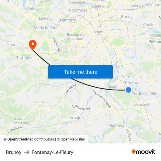 Brunoy to Fontenay-Le-Fleury map