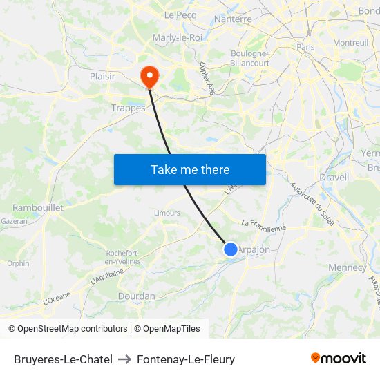 Bruyeres-Le-Chatel to Fontenay-Le-Fleury map