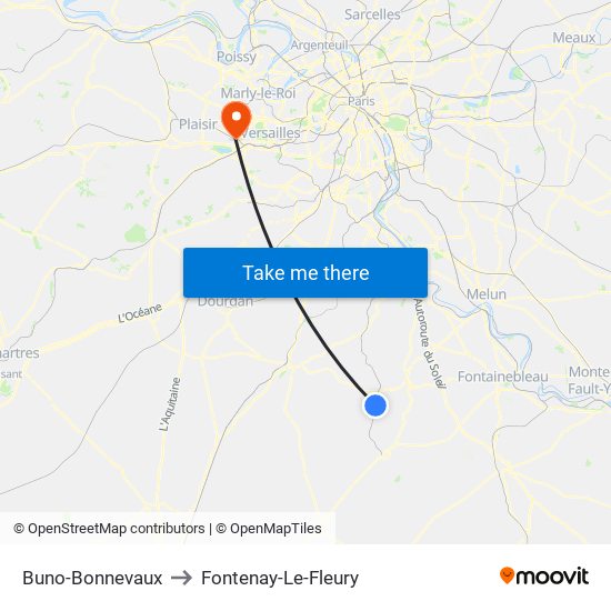Buno-Bonnevaux to Fontenay-Le-Fleury map