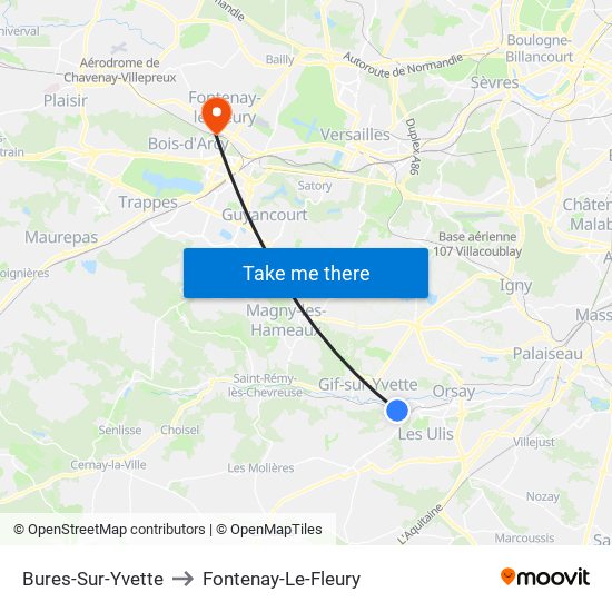Bures-Sur-Yvette to Fontenay-Le-Fleury map
