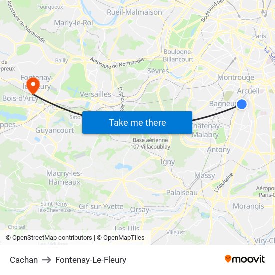 Cachan to Fontenay-Le-Fleury map