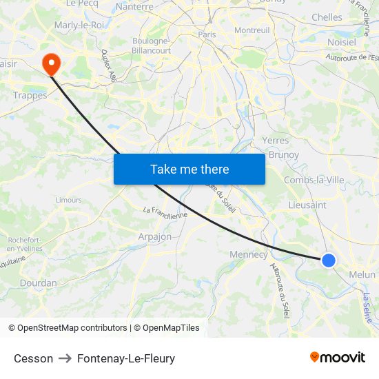 Cesson to Fontenay-Le-Fleury map