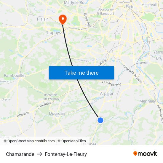 Chamarande to Fontenay-Le-Fleury map