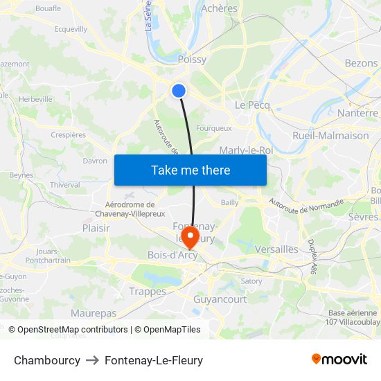 Chambourcy to Fontenay-Le-Fleury map