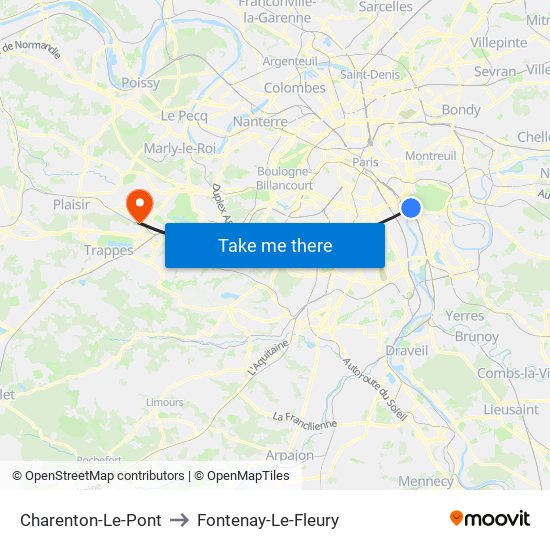 Charenton-Le-Pont to Fontenay-Le-Fleury map