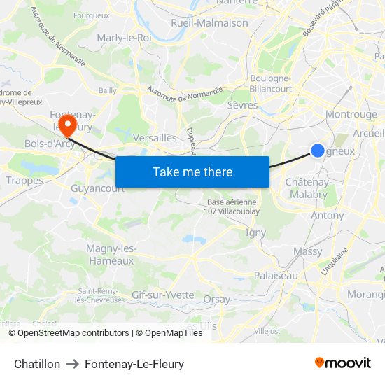 Chatillon to Fontenay-Le-Fleury map