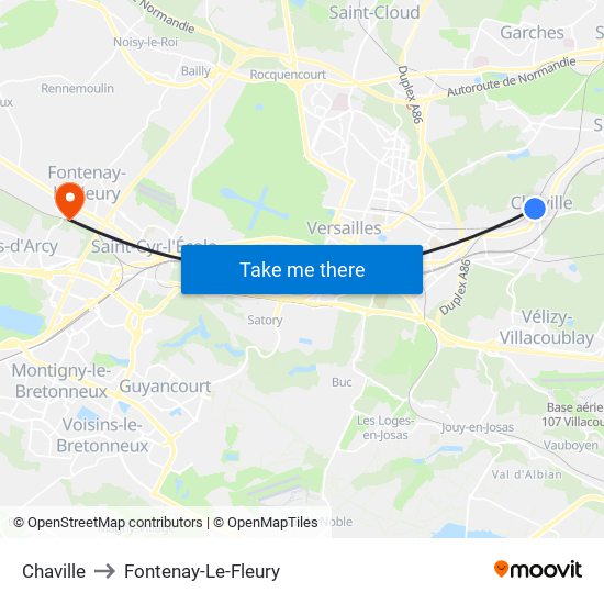 Chaville to Fontenay-Le-Fleury map