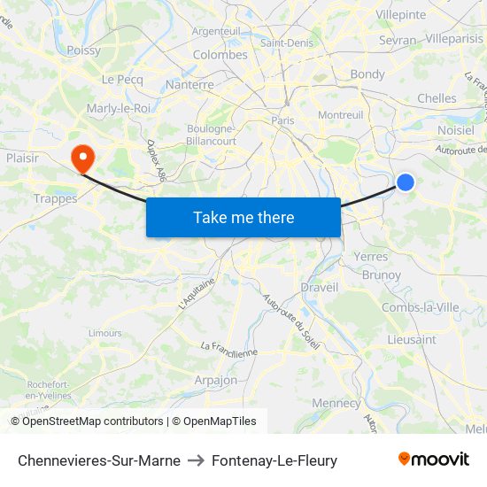 Chennevieres-Sur-Marne to Fontenay-Le-Fleury map