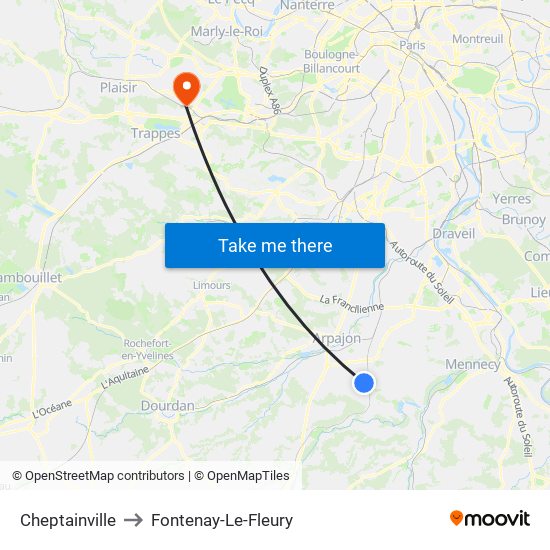 Cheptainville to Fontenay-Le-Fleury map