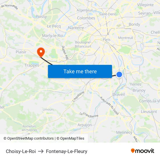 Choisy-Le-Roi to Fontenay-Le-Fleury map