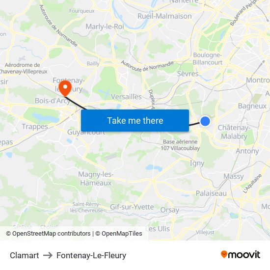 Clamart to Fontenay-Le-Fleury map