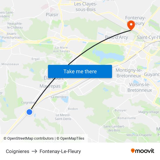 Coignieres to Fontenay-Le-Fleury map