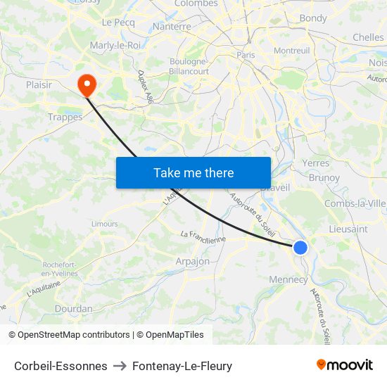 Corbeil-Essonnes to Fontenay-Le-Fleury map