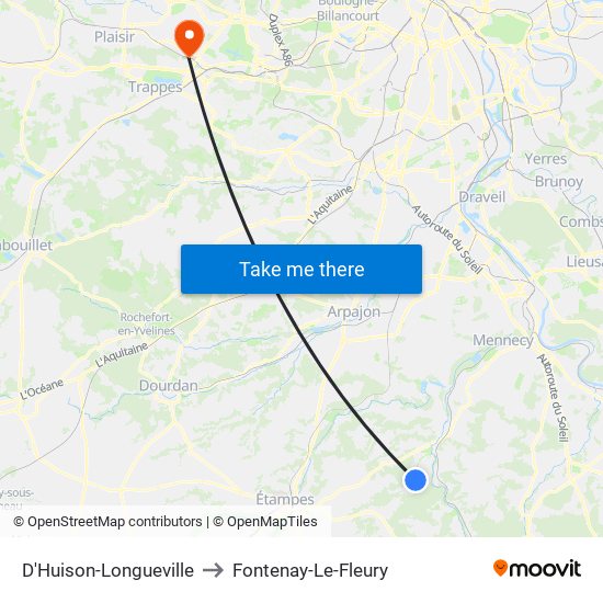 D'Huison-Longueville to Fontenay-Le-Fleury map