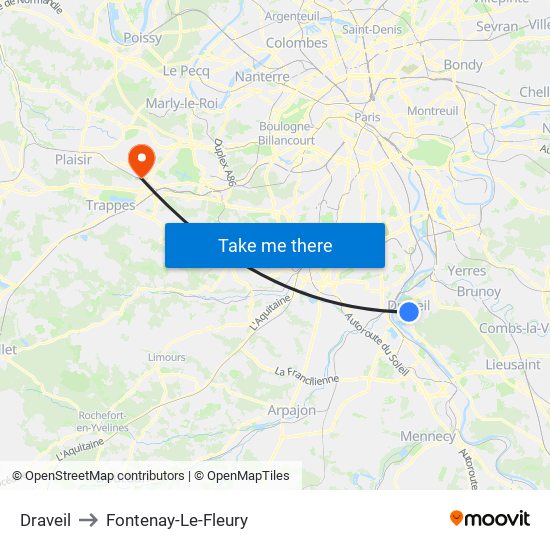 Draveil to Fontenay-Le-Fleury map