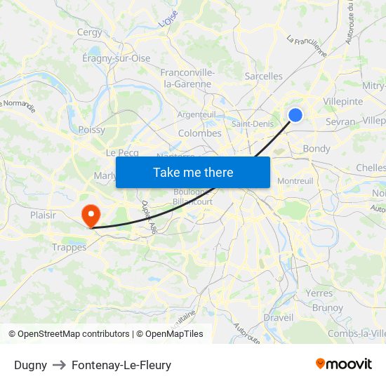 Dugny to Fontenay-Le-Fleury map