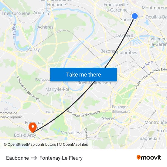 Eaubonne to Fontenay-Le-Fleury map