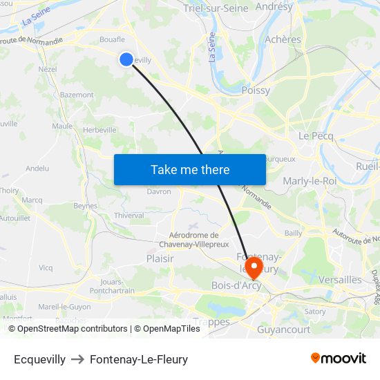 Ecquevilly to Fontenay-Le-Fleury map