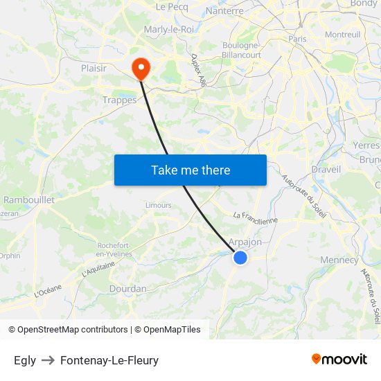 Egly to Fontenay-Le-Fleury map