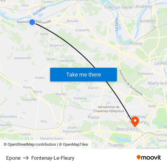 Epone to Fontenay-Le-Fleury map