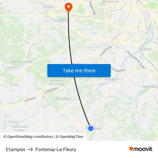 Etampes to Fontenay-Le-Fleury map