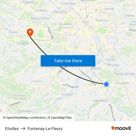 Etiolles to Fontenay-Le-Fleury map