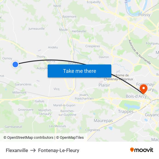 Flexanville to Fontenay-Le-Fleury map