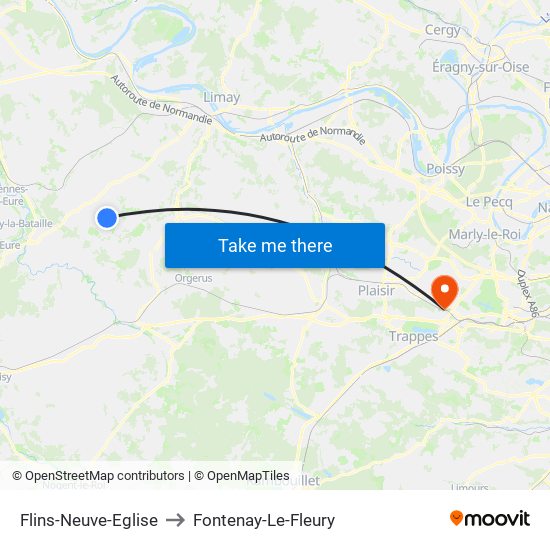 Flins-Neuve-Eglise to Fontenay-Le-Fleury map