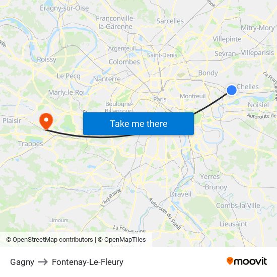 Gagny to Fontenay-Le-Fleury map