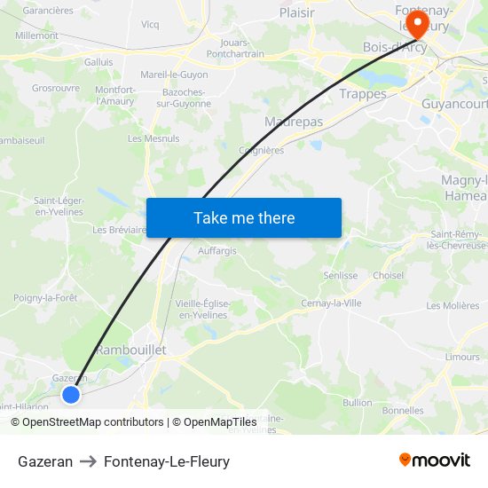 Gazeran to Fontenay-Le-Fleury map