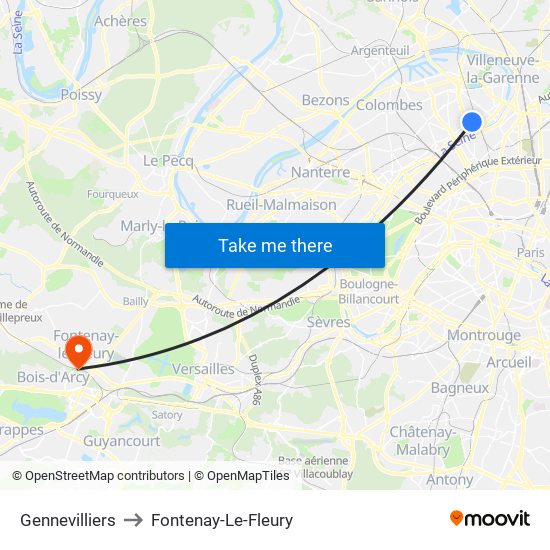 Gennevilliers to Fontenay-Le-Fleury map