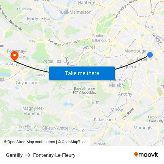 Gentilly to Fontenay-Le-Fleury map