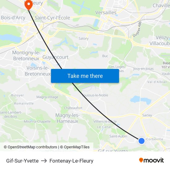 Gif-Sur-Yvette to Fontenay-Le-Fleury map