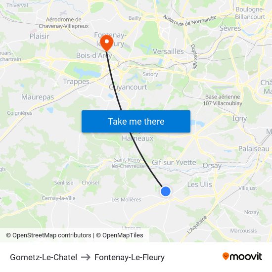 Gometz-Le-Chatel to Fontenay-Le-Fleury map