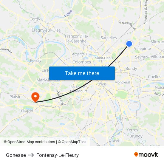 Gonesse to Fontenay-Le-Fleury map