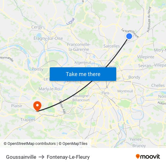 Goussainville to Fontenay-Le-Fleury map