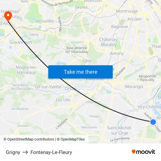 Grigny to Fontenay-Le-Fleury map
